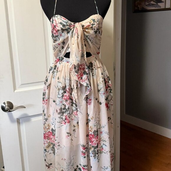 Hello Molly Floral Midi Dress - Cream and Pink - Picture 3 of 5